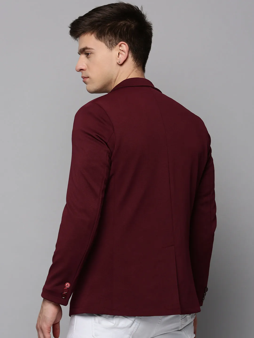 Men Red Cotton Notched Lapel Single Breasted front Blazer
