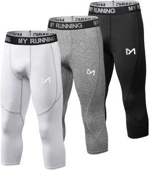 Men's 3/4 Compression Pants Legging Tips Cool Dry Sport Workout HeatGear Capri Base Layer, 3 Pack-c, Large