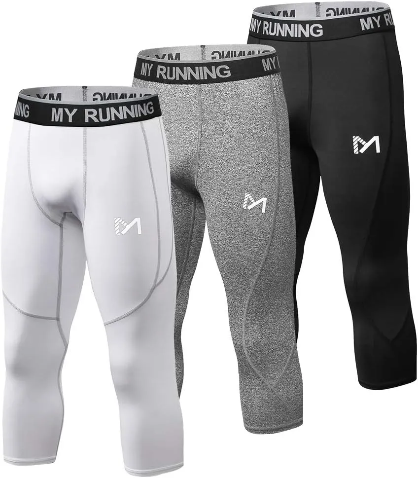 Men's 3/4 Compression Pants Legging Tips Cool Dry Sport Workout HeatGear Capri Base Layer, 3 Pack-c, Large