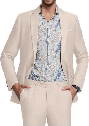 Men's Suit Tencel Linen Two Piece Slim Fit Summer Grooms Wedding Prom Dress Tuxedo Suits for Men Blazer Pants Set