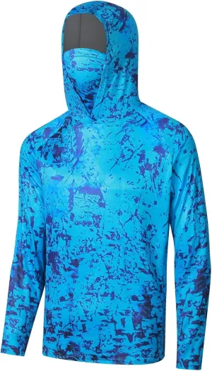 Men's UPF50  Sun Protection Hoodie Shirt Fashion Loose Long Sleeve Rash Guard Casual Fishing Shirt with Mask Quick Dry