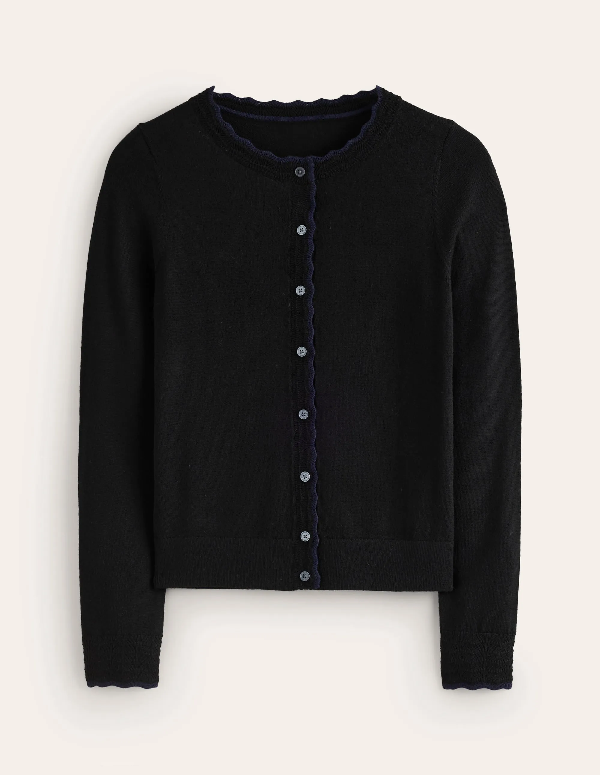 Merino Scallop Cardigan-Black