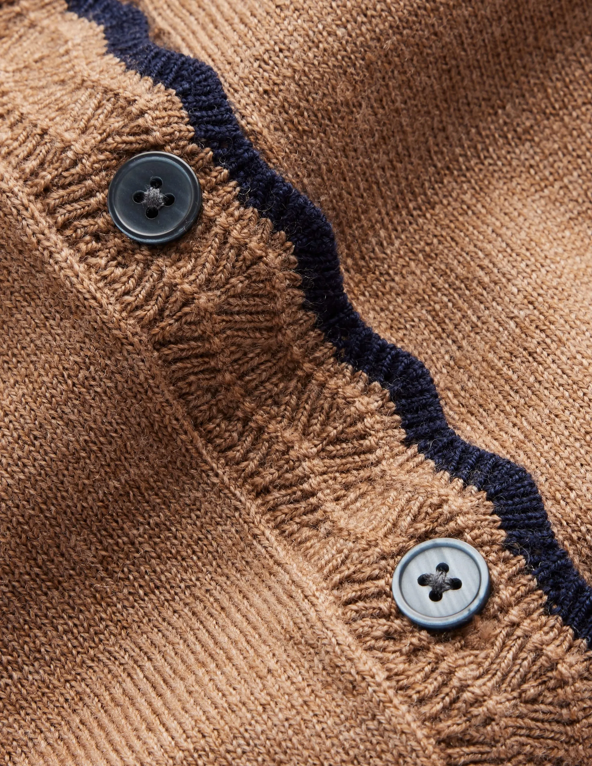 Merino Scallop Cardigan-Camel Melange