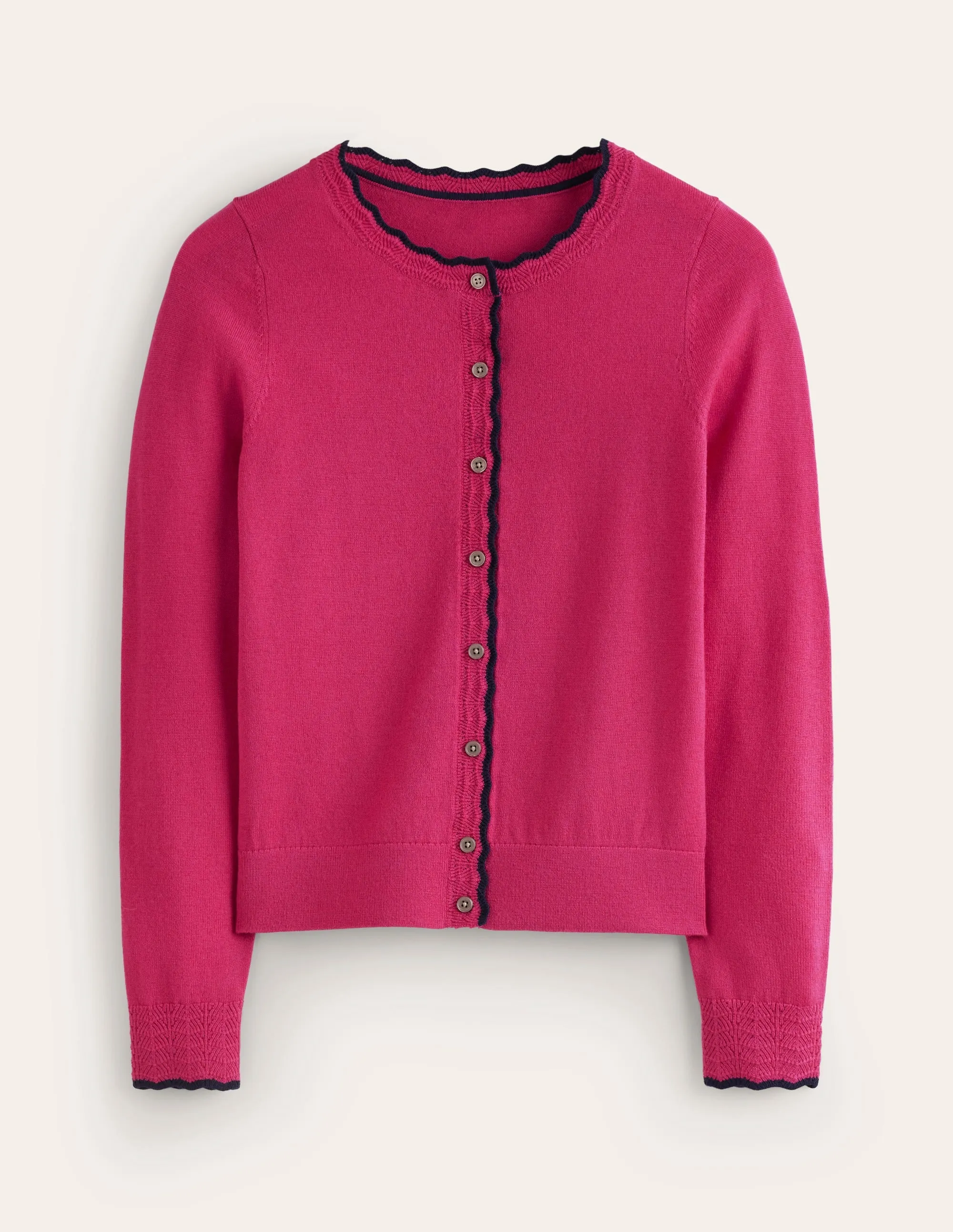 Merino Scallop Cardigan-Cherry Jam Pink