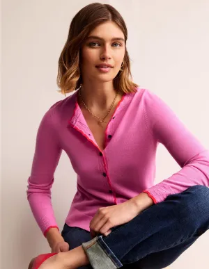 Merino Scallop Cardigan-Mid Pink