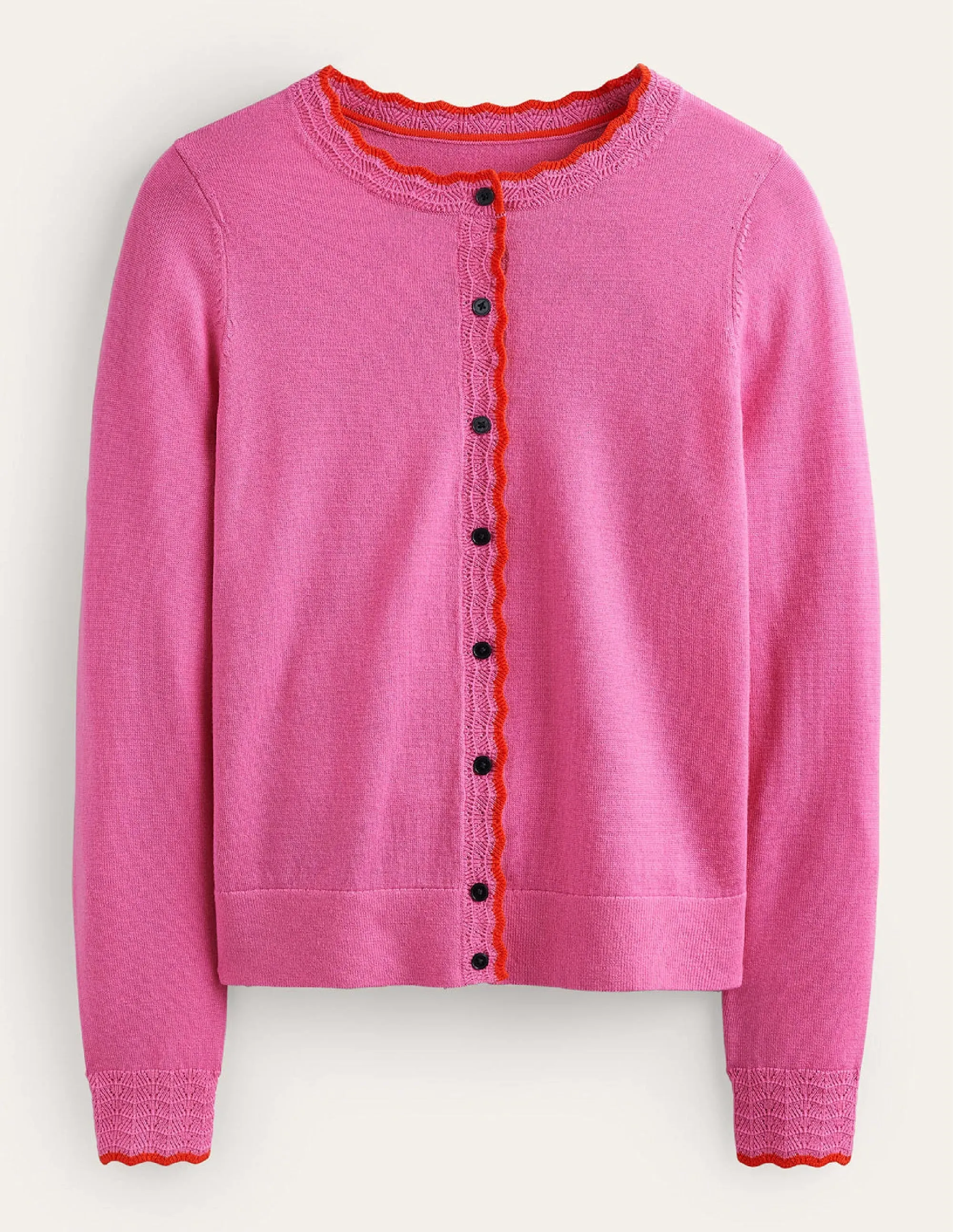Merino Scallop Cardigan-Mid Pink