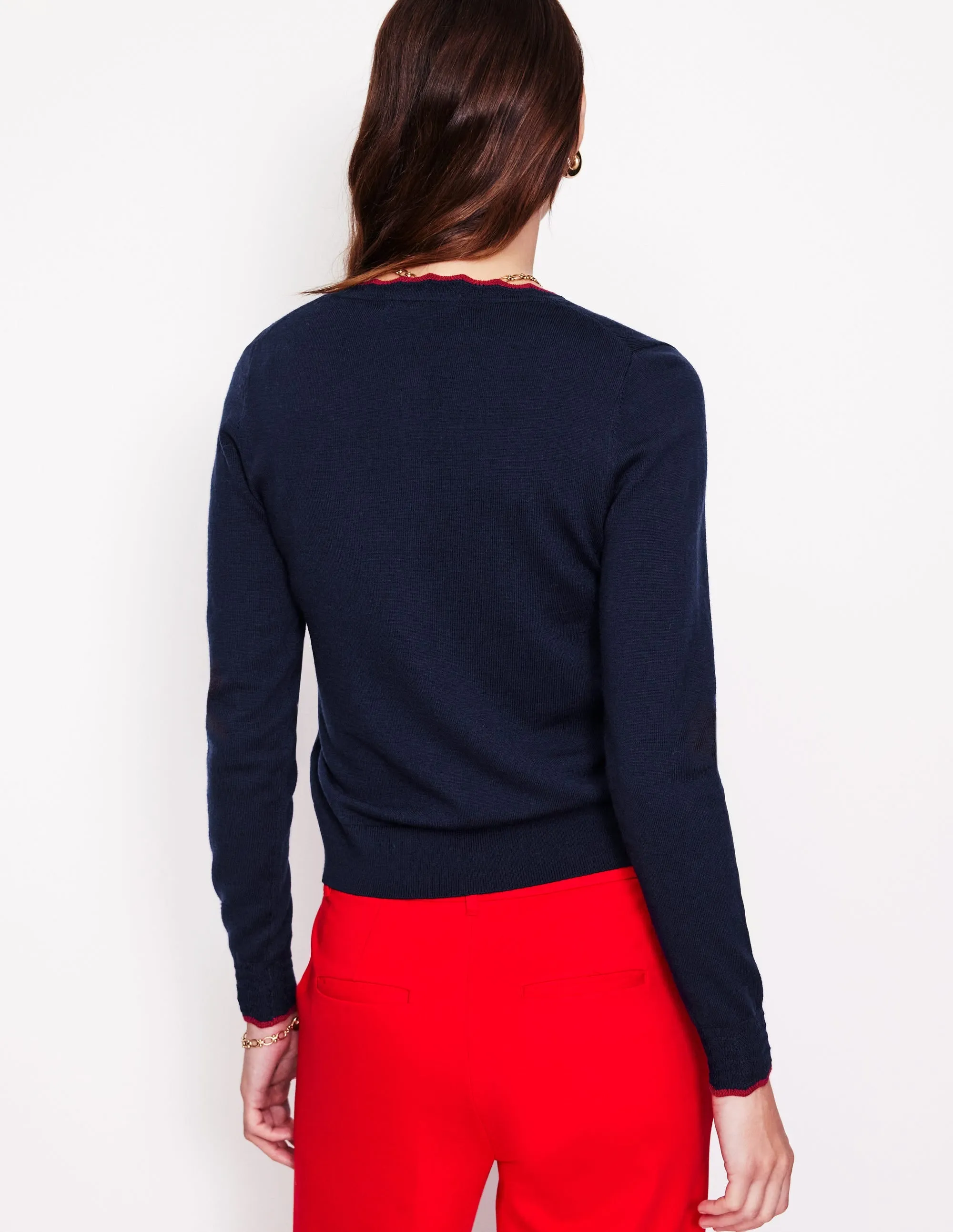 Merino Scallop Cardigan-Navy