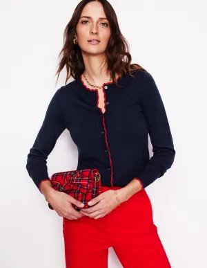 Merino Scallop Cardigan-Navy