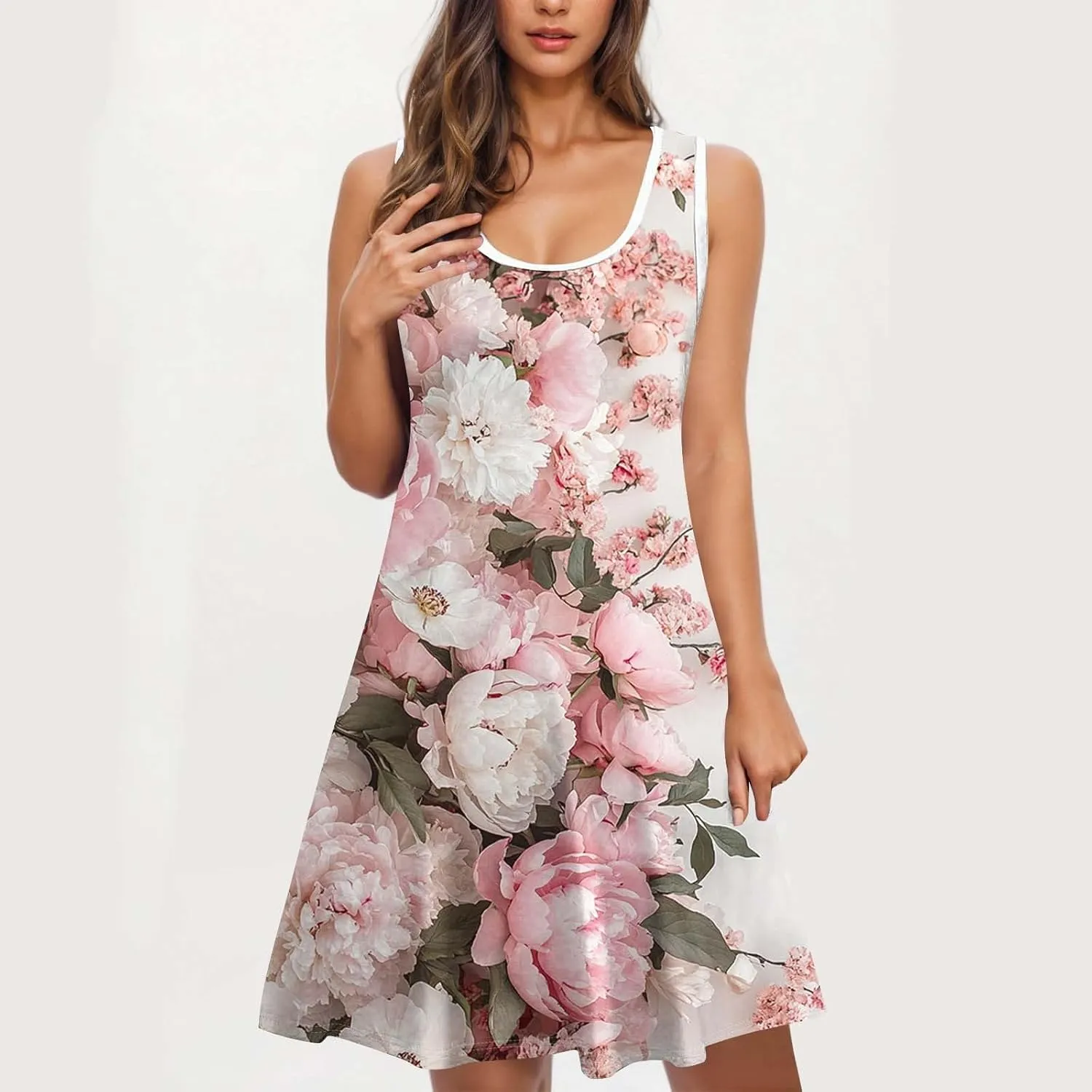 Midi Dresses for Women Summer Boho Floral Print Sleeveless Tank Dresses A-Line Casual Sundress Beach Cover Ups