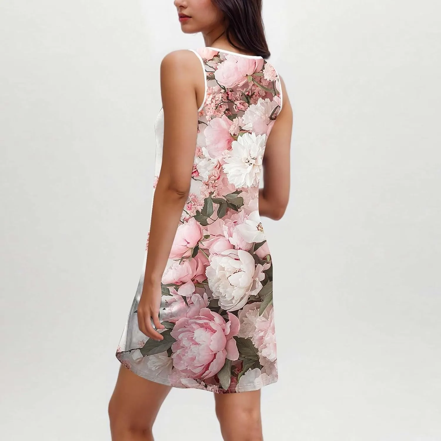 Midi Dresses for Women Summer Boho Floral Print Sleeveless Tank Dresses A-Line Casual Sundress Beach Cover Ups