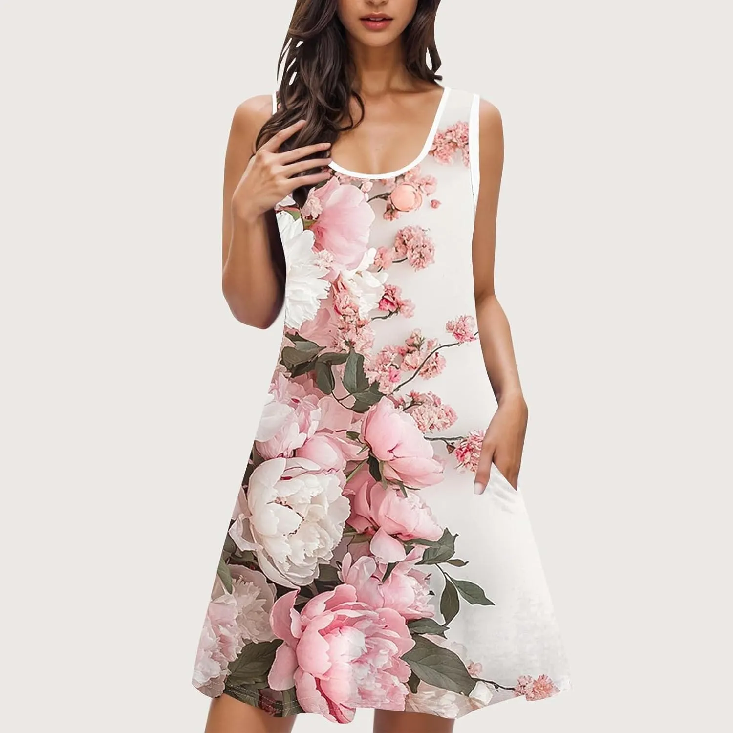 Midi Dresses for Women Summer Boho Floral Print Sleeveless Tank Dresses A-Line Casual Sundress Beach Cover Ups