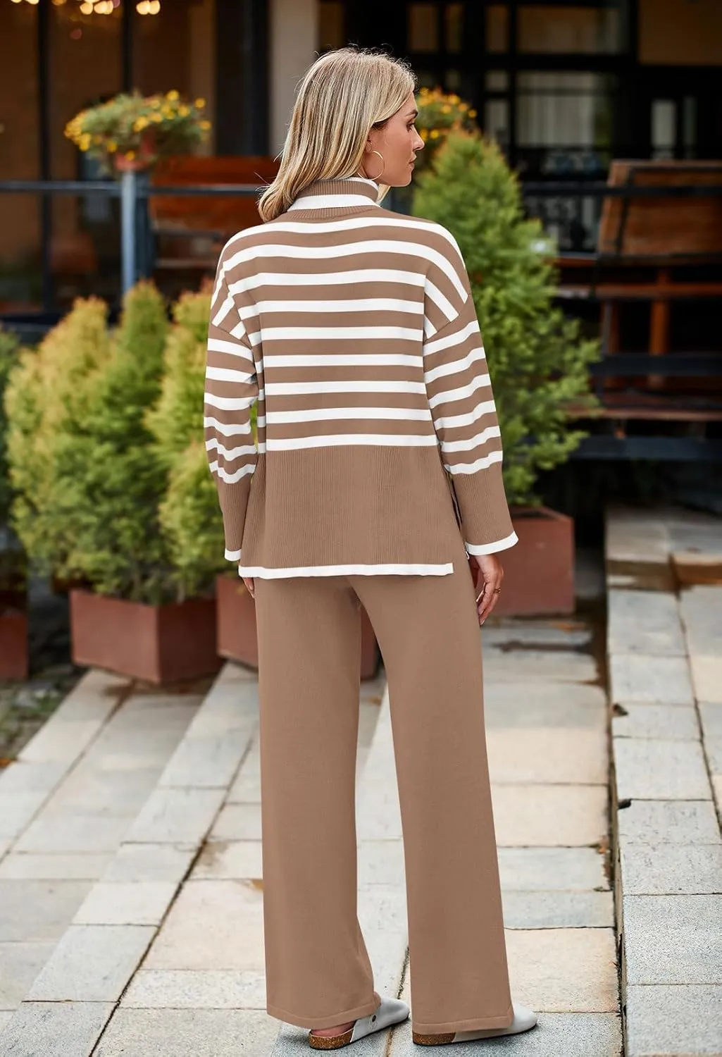 Pink Queen Lounge Sets For Women Two Pieces Long Sleeve Striped Sweater and Wide Leg Pants Tracksuit