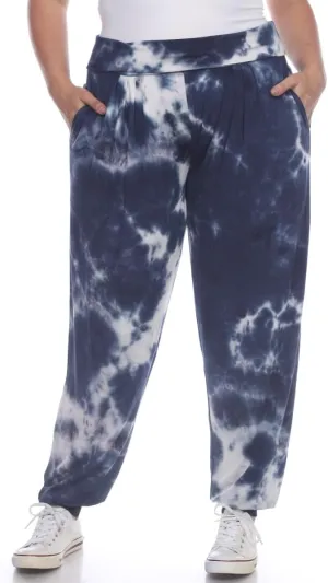 PS560TD-Navy-1X Plus Size Tie Dye Harem Pants, Navy - Extra Large