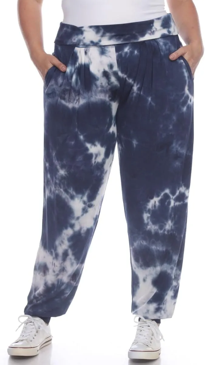 PS560TD-Navy-1X Plus Size Tie Dye Harem Pants, Navy - Extra Large