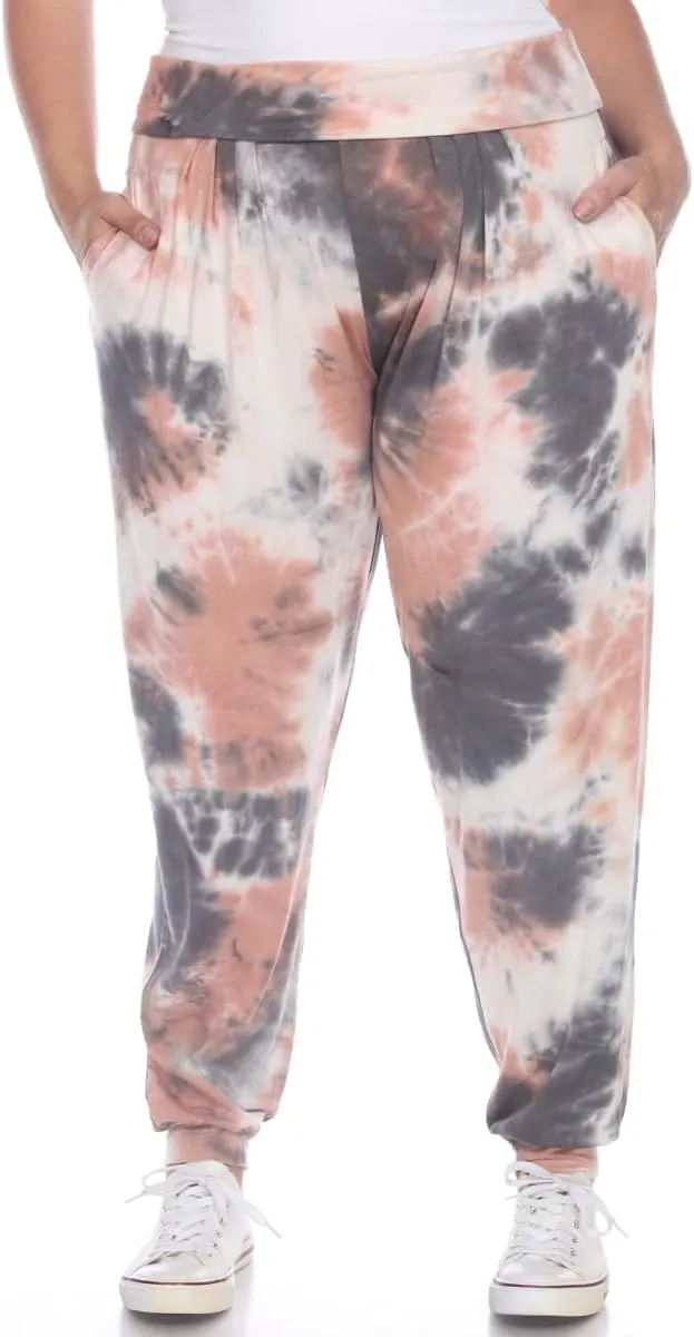 PS560TD-Pink-2X Plus Size Tie Dye Harem Pants, Pink - 2X