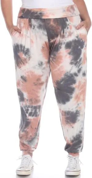 PS560TD-Pink-2X Plus Size Tie Dye Harem Pants, Pink - 2X
