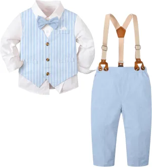 SANGTREE Baby Boys Gentleman Outfits Cotton Linen Formal Suit Set, 3 Months - 9 Years