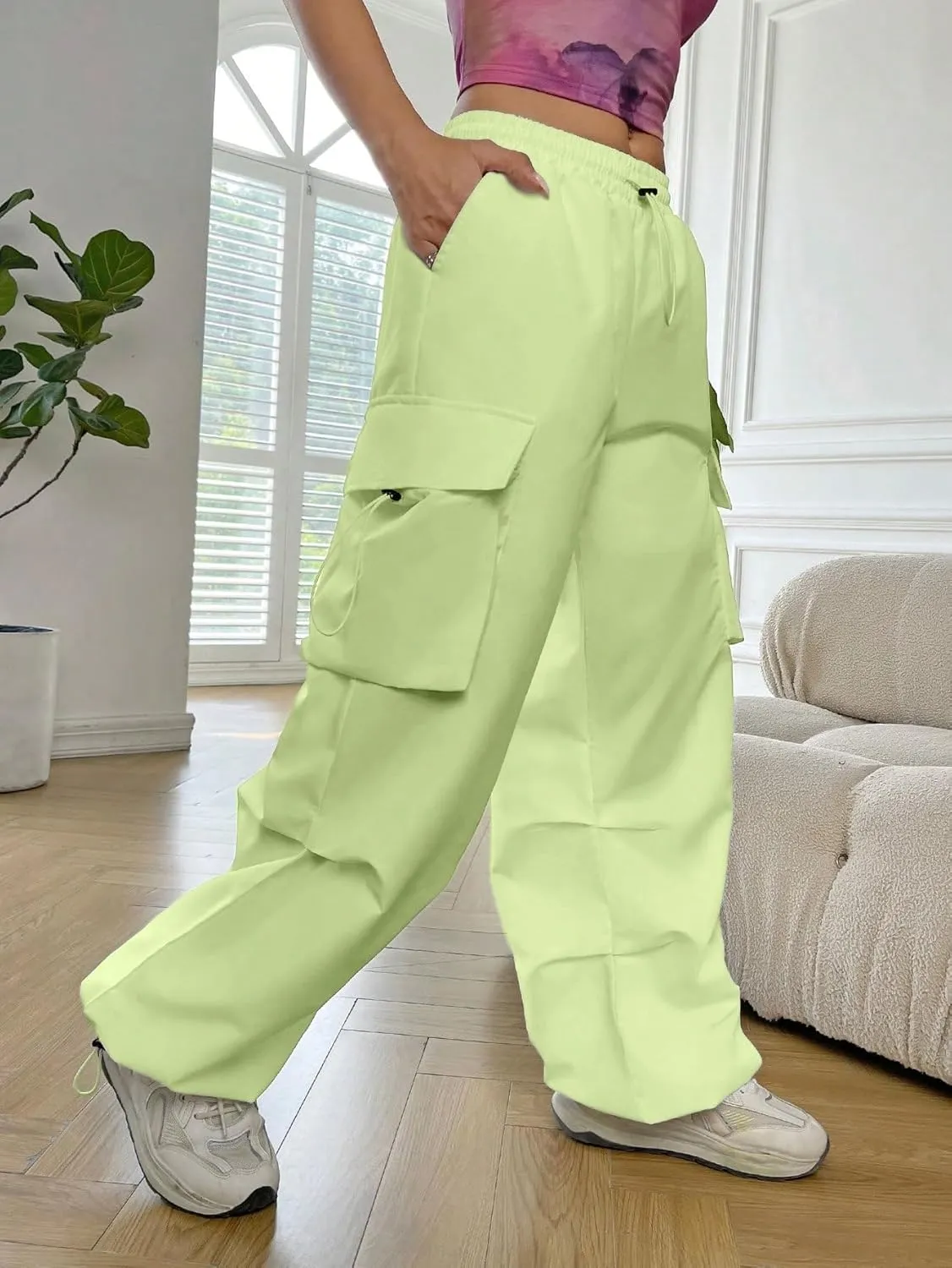 SHENHE Women's Baggy Loose Cargo Pants Drawstring Waist Joggers Long Trousers