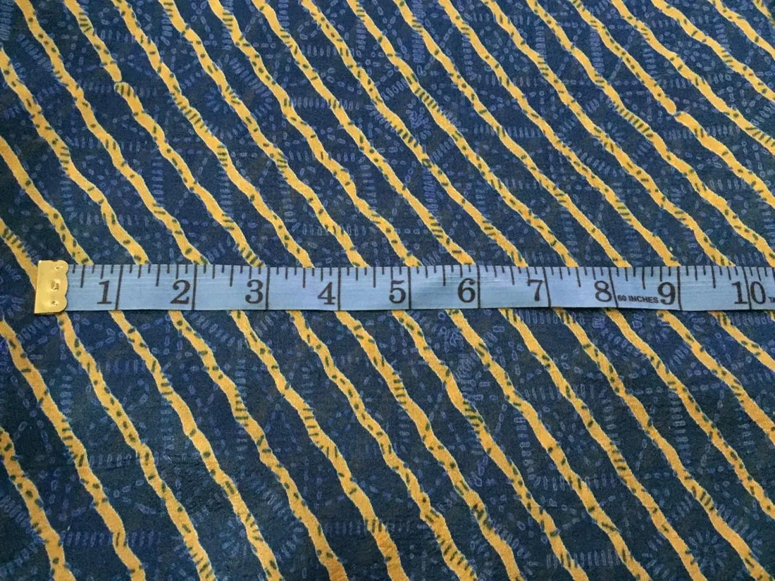 Silk dupion fabric printed with teal and gold stripes vertical 44" wide [12344]