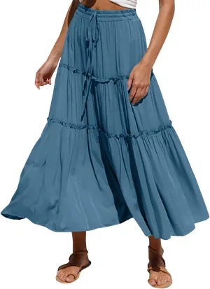 Skirts for Women Trendy Women High Elastic Waist Pleated Skirt Vintage Stretch Casual High Waist A-Line Flared