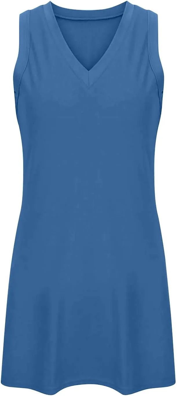 Summer Casual Beach Dress for Women 2025 Vacation V Neck Sleeveless Sundress Loose A-Line Mini Tank Dresses with Split