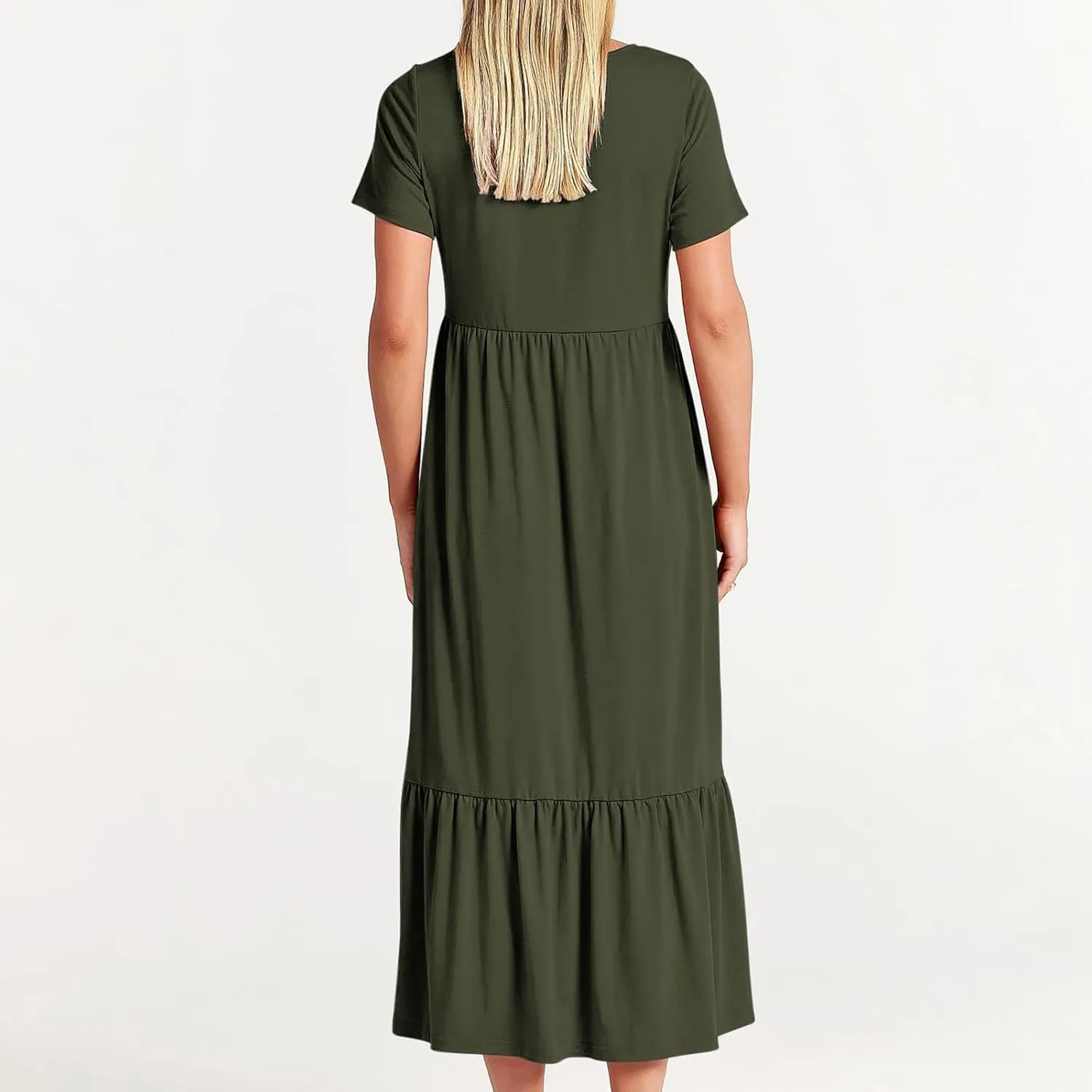 Summer Dresses for Women 2024 Maxi Casual Short Sleeve Crewneck Dress Flowy Swing Beach Sundresses with Pockets