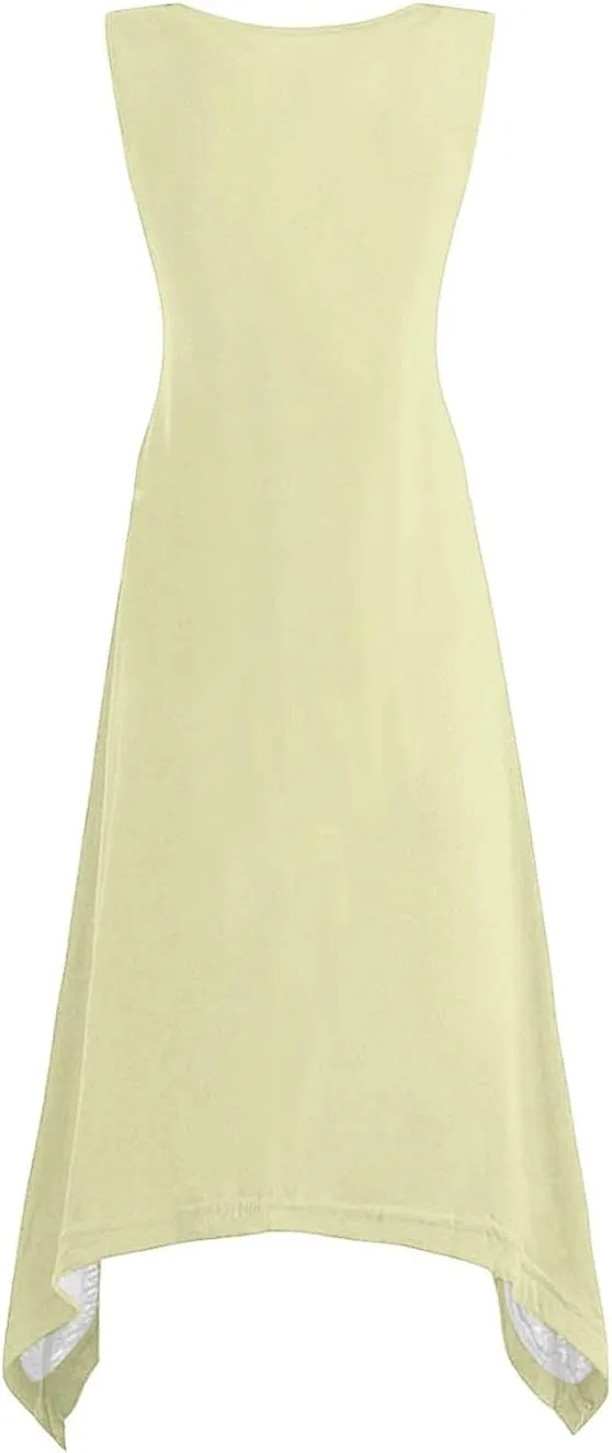 Summer Dresses for Women 2025 Handkerchief Hem Crewneck Tank Dress Casual Sleeveless Beach A-Line Sundress Clothes