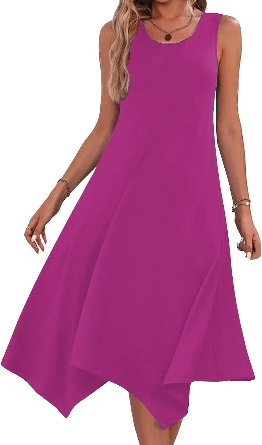 Summer Dresses for Women 2025 Handkerchief Hem Crewneck Tank Dress Casual Sleeveless Beach A-Line Sundress Clothes