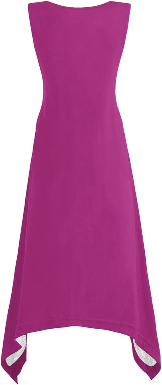 Summer Dresses for Women 2025 Handkerchief Hem Crewneck Tank Dress Casual Sleeveless Beach A-Line Sundress Clothes