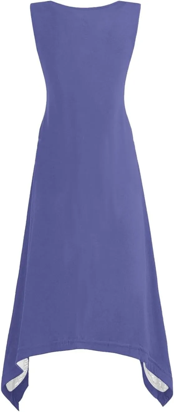 Summer Dresses for Women 2025 Handkerchief Hem Crewneck Tank Dress Casual Sleeveless Beach A-Line Sundress Clothes