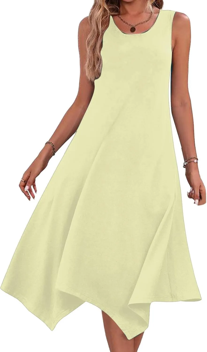 Summer Dresses for Women 2025 Handkerchief Hem Crewneck Tank Dress Casual Sleeveless Beach A-Line Sundress Clothes