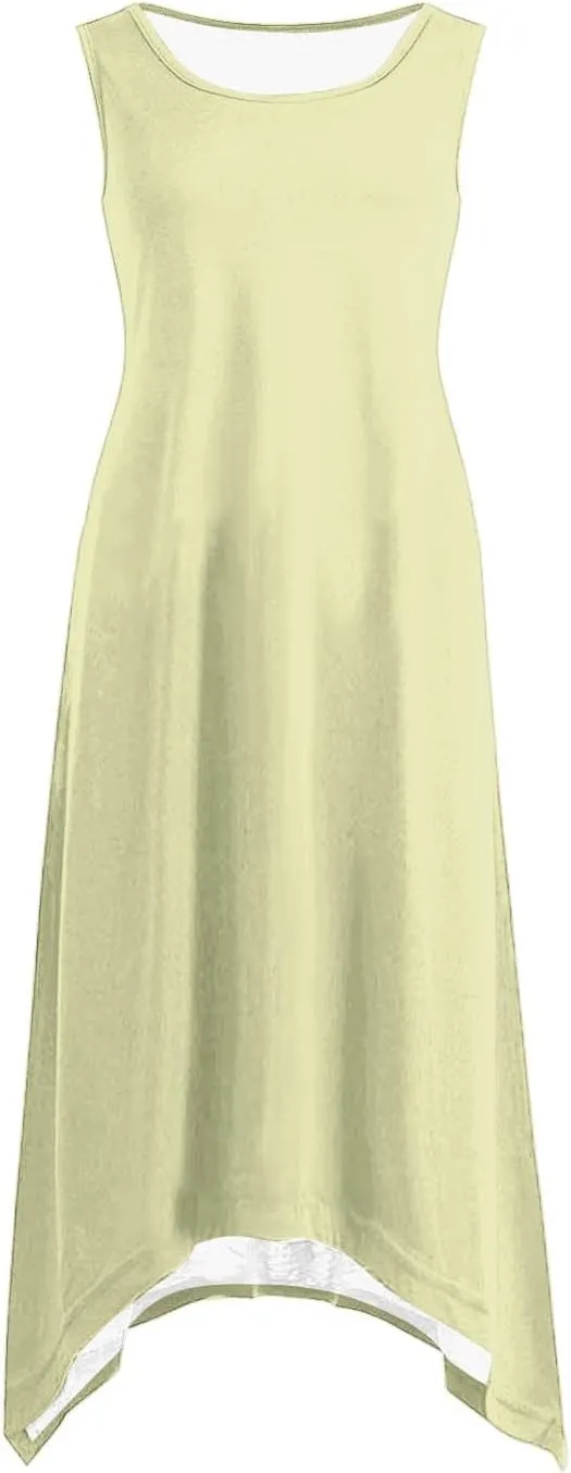 Summer Dresses for Women 2025 Handkerchief Hem Crewneck Tank Dress Casual Sleeveless Beach A-Line Sundress Clothes