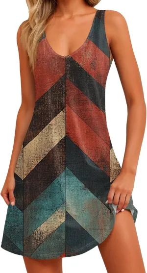 Summer Dresses for Women 2025 Loose Floral Tank Dress V-Neck Casual Sundresses Boho Beach Sleeveless T Shirt Dresses
