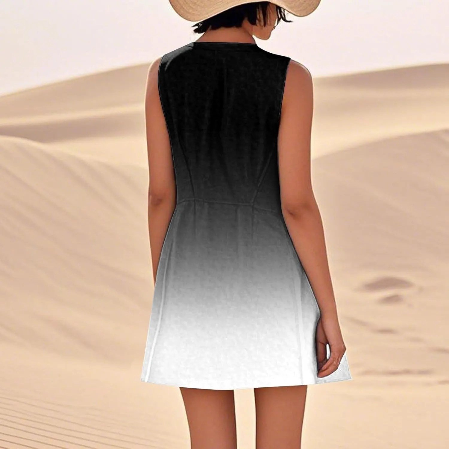 Summer Dresses for Women 2025 U Neck Loose Tank Dress Sleeveless Casual T Shirt Dress Beach Sundresses with Pockets