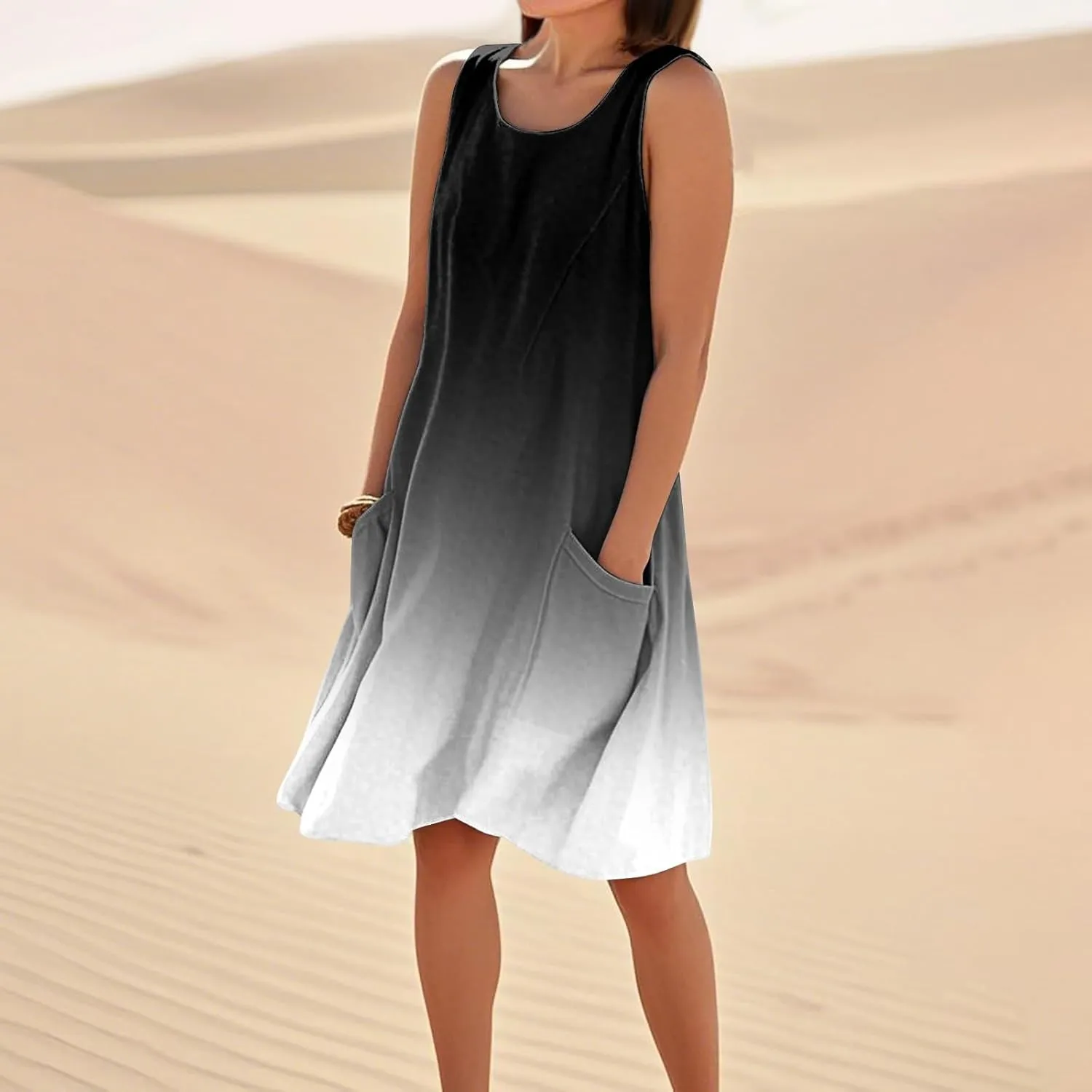 Summer Dresses for Women 2025 U Neck Loose Tank Dress Sleeveless Casual T Shirt Dress Beach Sundresses with Pockets
