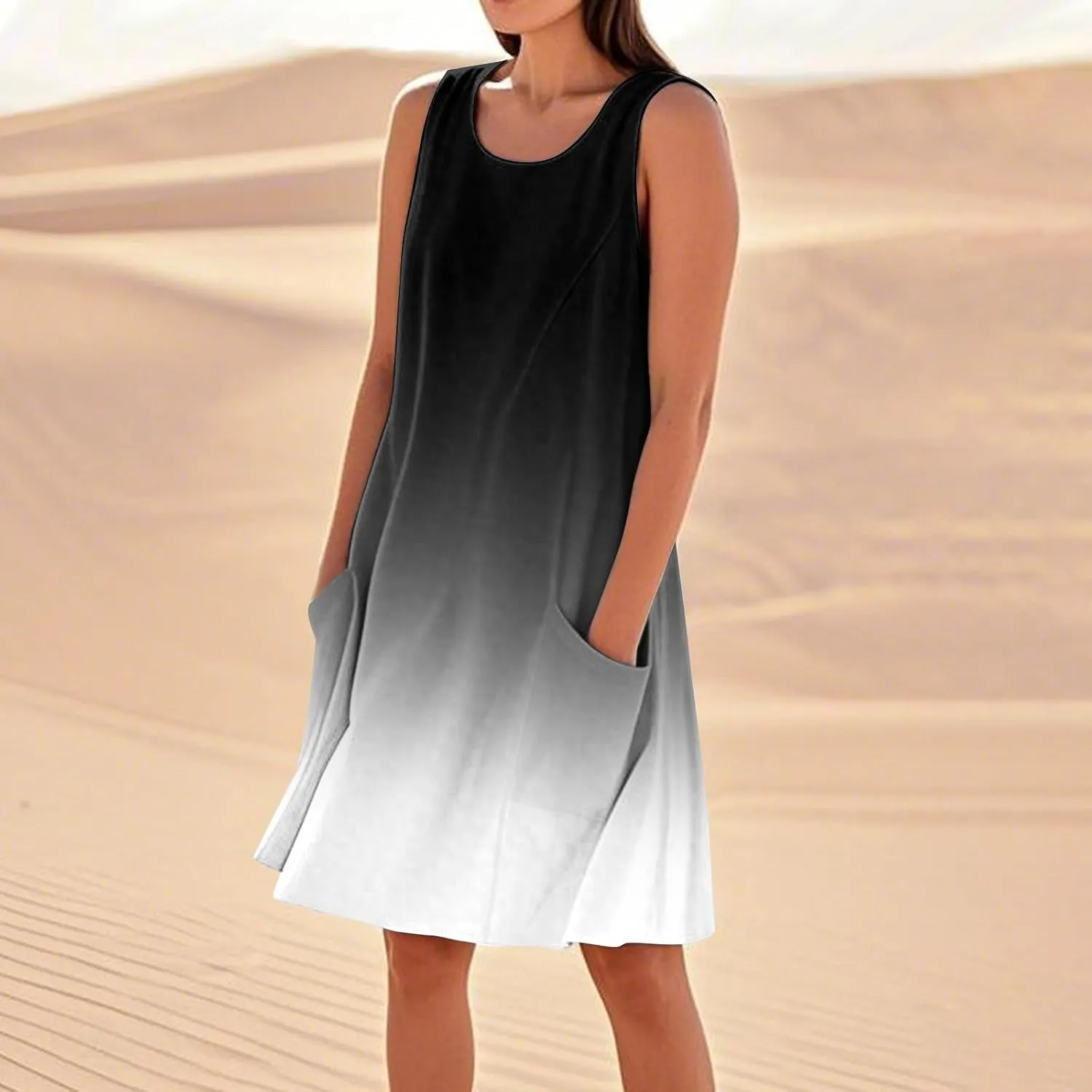 Summer Dresses for Women 2025 U Neck Loose Tank Dress Sleeveless Casual T Shirt Dress Beach Sundresses with Pockets