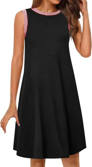 Summer Dresses for Women Casual Crewneck Sleeveless Tank Dress Beach Loose Fit Coverup Mini Sundress Vacation