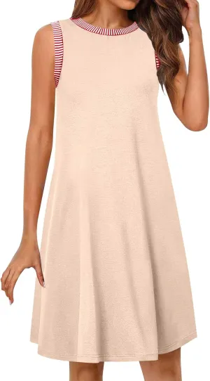 Summer Dresses for Women Casual Crewneck Sleeveless Tank Dress Beach Loose Fit Coverup Mini Sundress Vacation