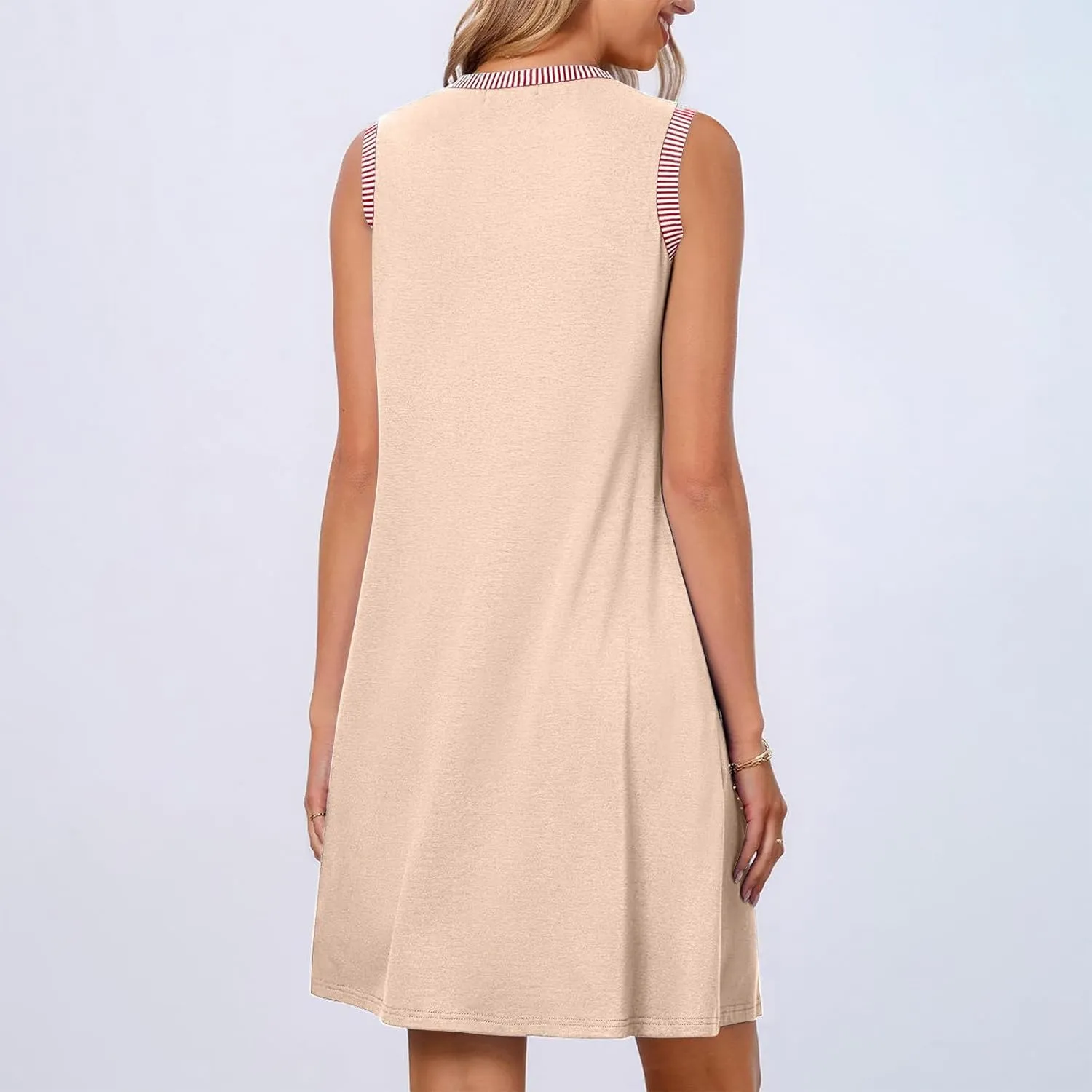 Summer Dresses for Women Casual Crewneck Sleeveless Tank Dress Beach Loose Fit Coverup Mini Sundress Vacation