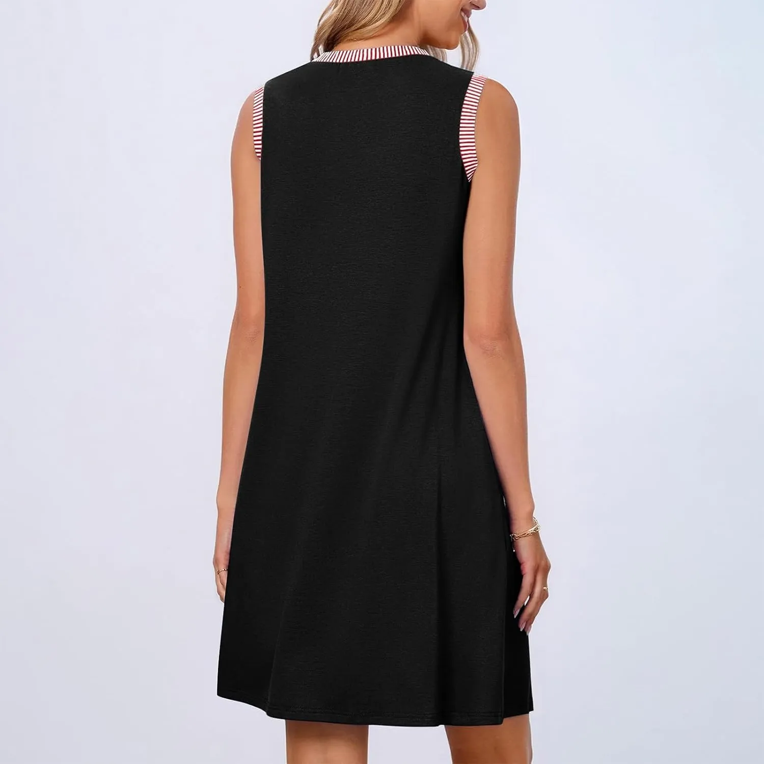 Summer Dresses for Women Casual Crewneck Sleeveless Tank Dress Beach Loose Fit Coverup Mini Sundress Vacation