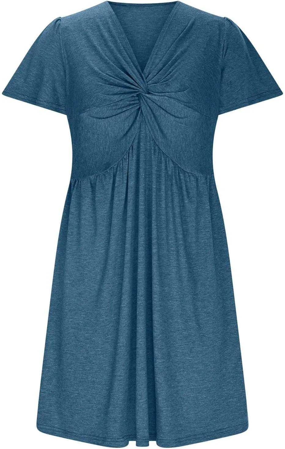 Summer Midi Dresses for Women Twist Front V Neck Short Sleeve Sundress Trendy Flowy Dress Boho Beach Vacation Outfits
