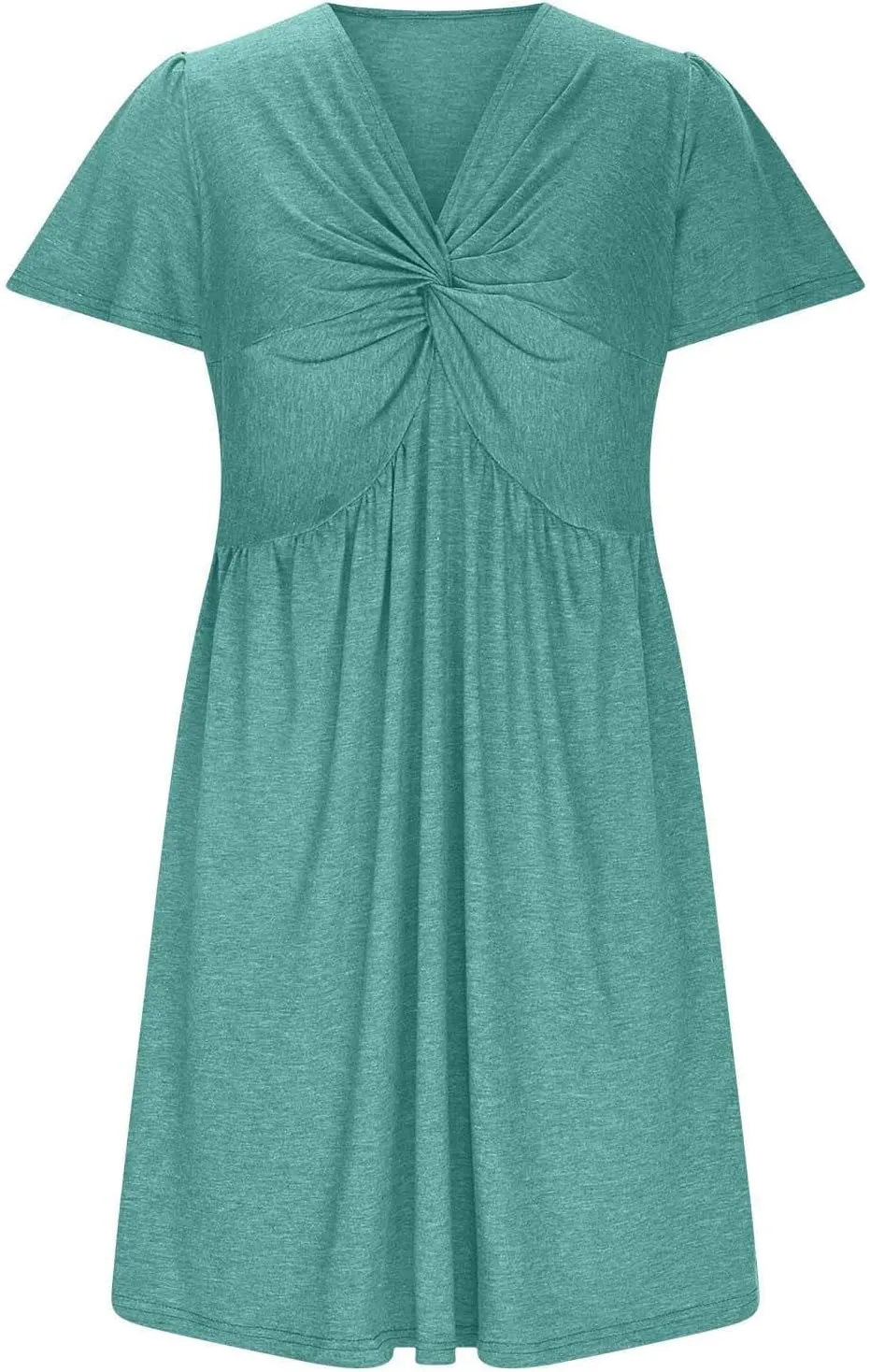 Summer Midi Dresses for Women Twist Front V Neck Short Sleeve Sundress Trendy Flowy Dress Boho Beach Vacation Outfits