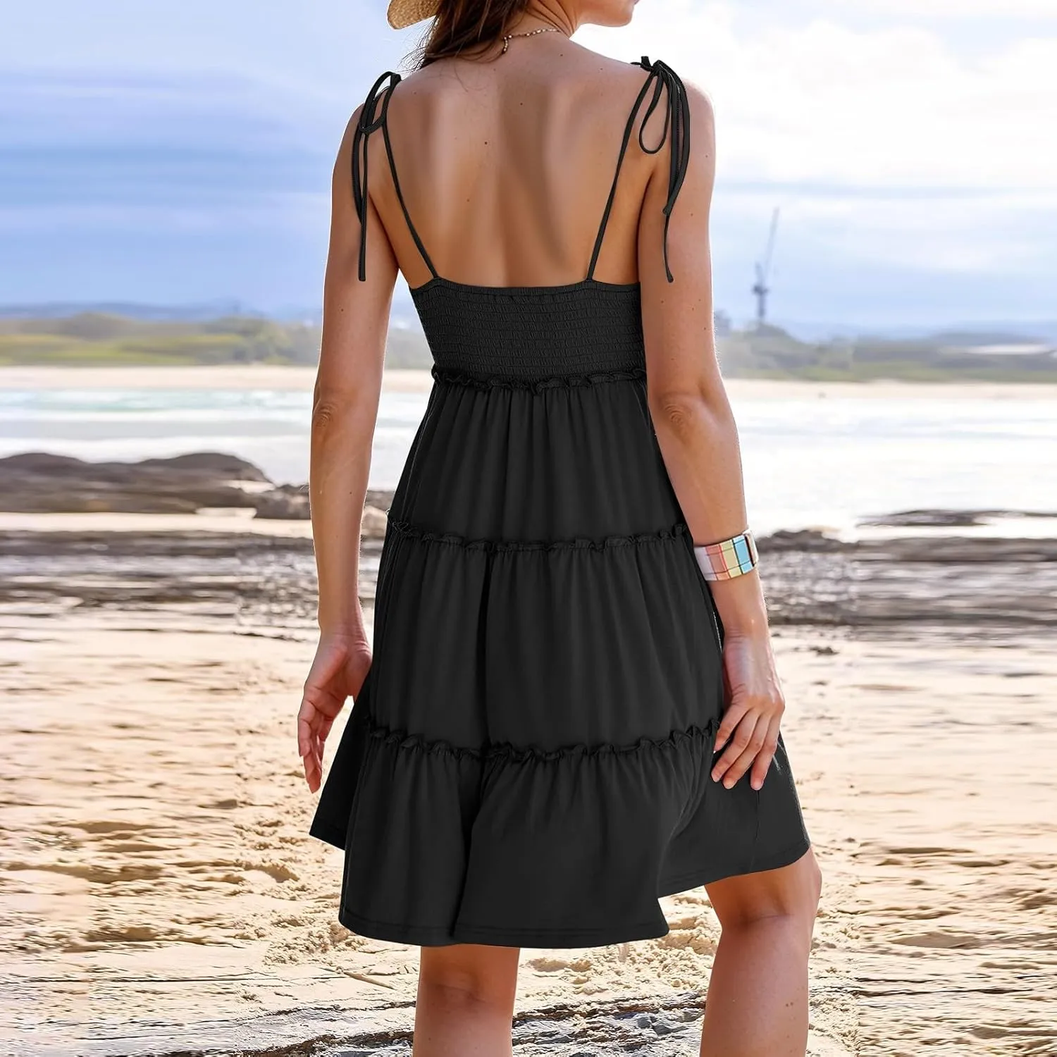 Sundress for Women 2025 Summer Casual Travel Vacation Beach Cover Ups Floral Spaghetti Strap Flowy Cute Mini Dress