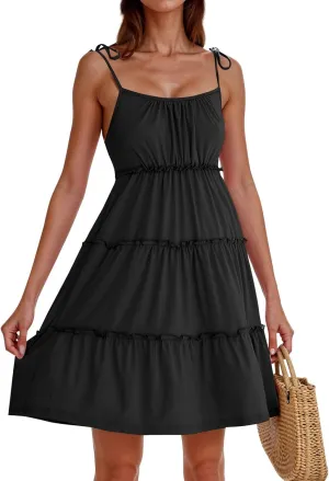 Sundress for Women 2025 Summer Casual Travel Vacation Beach Cover Ups Floral Spaghetti Strap Flowy Cute Mini Dress