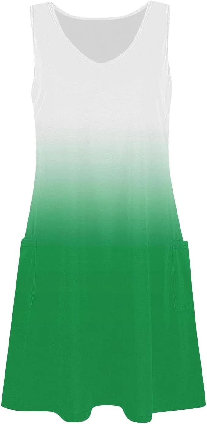 Sundress for Women 2025 Summer Casual V Neck Sleeveless Gradient Boho Tank Dress Loose Beach Dresses with Pockets