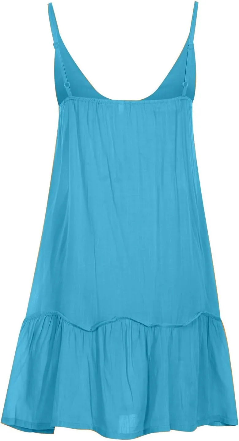 Sundresses for Women 2024 Trendy v Neck Pleated Adjustable Spaghetti Strap Beach Dress Backless Sexy Short Dress