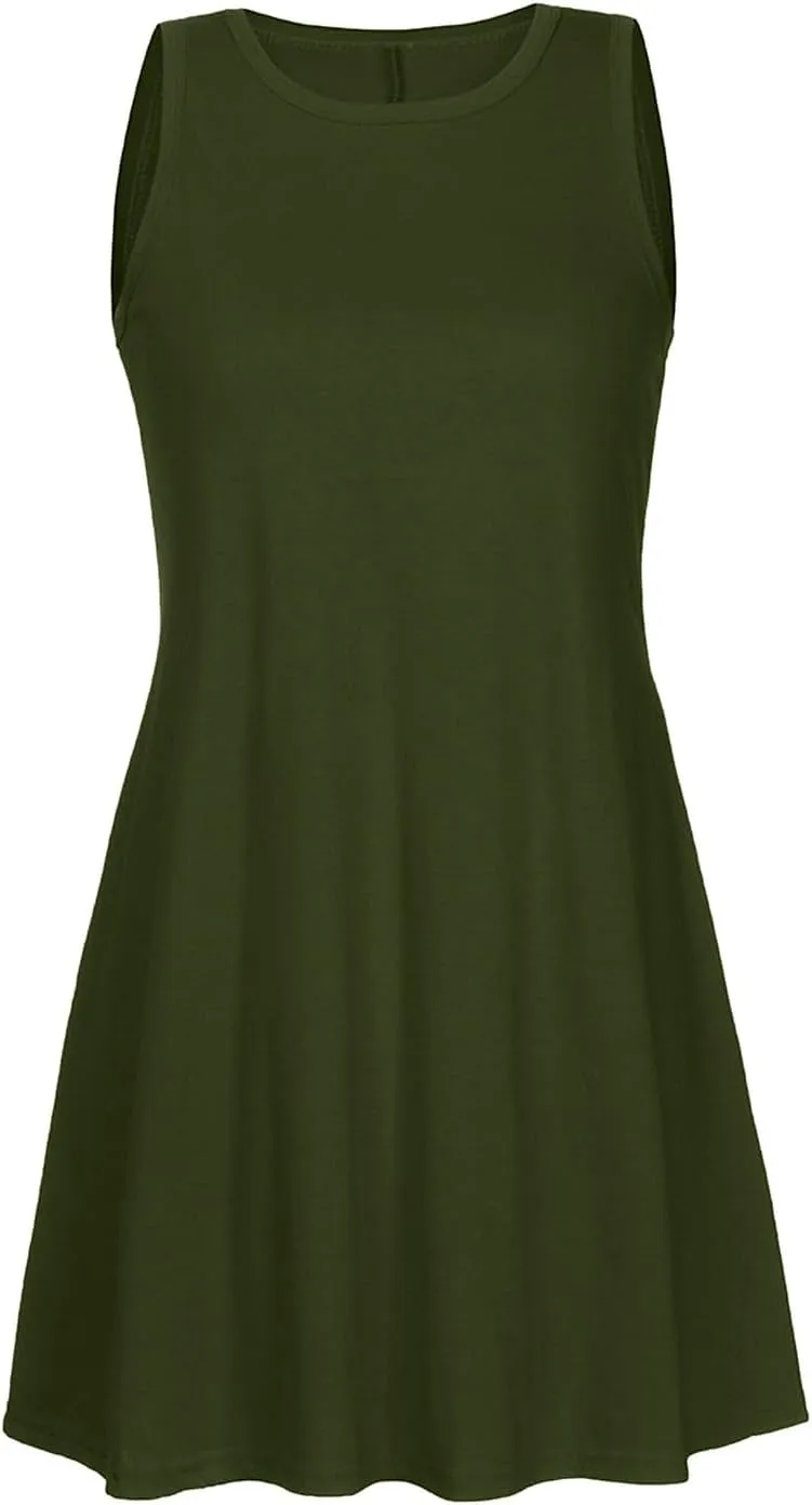 Sundresses for Women Fashion Loose Crewneck A Line Tank Mini Dress Casual Sleeveless Summer Beach Swing Dresses with Pockets