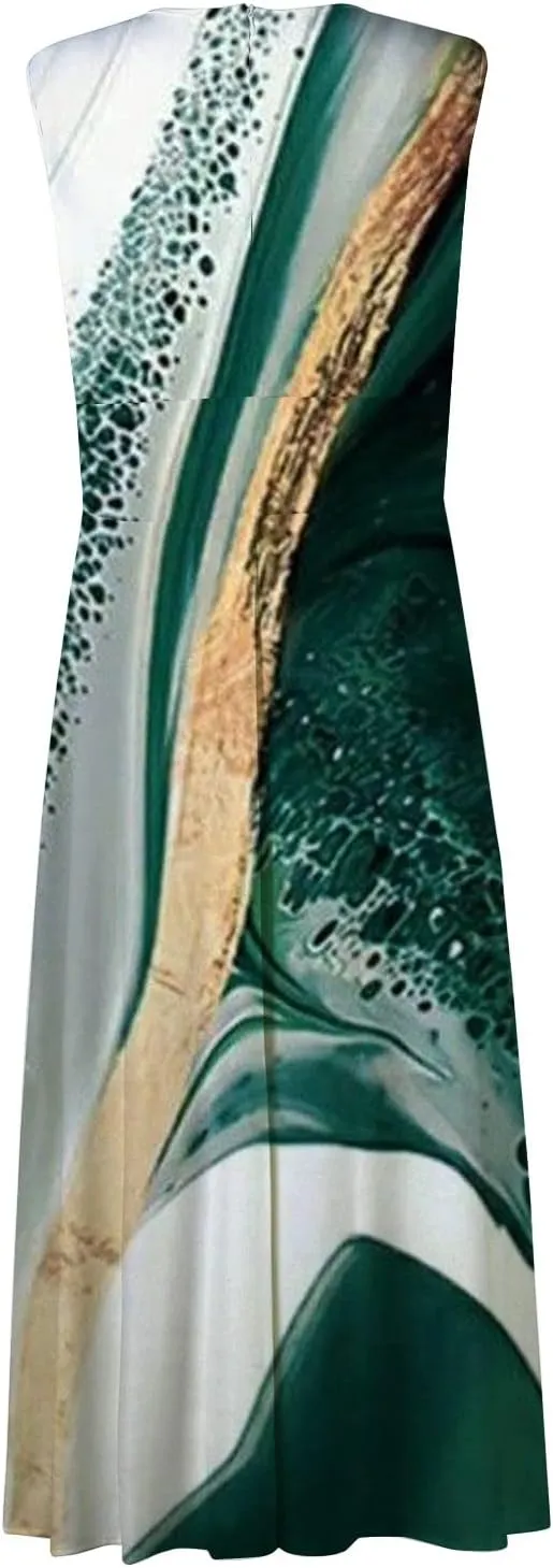 Sundresses for Women,2024 Summer Elegant Wrap V Neck Sleeveless Maxi Dress,Trendy Floral Print Flowy Boho Beach Dress