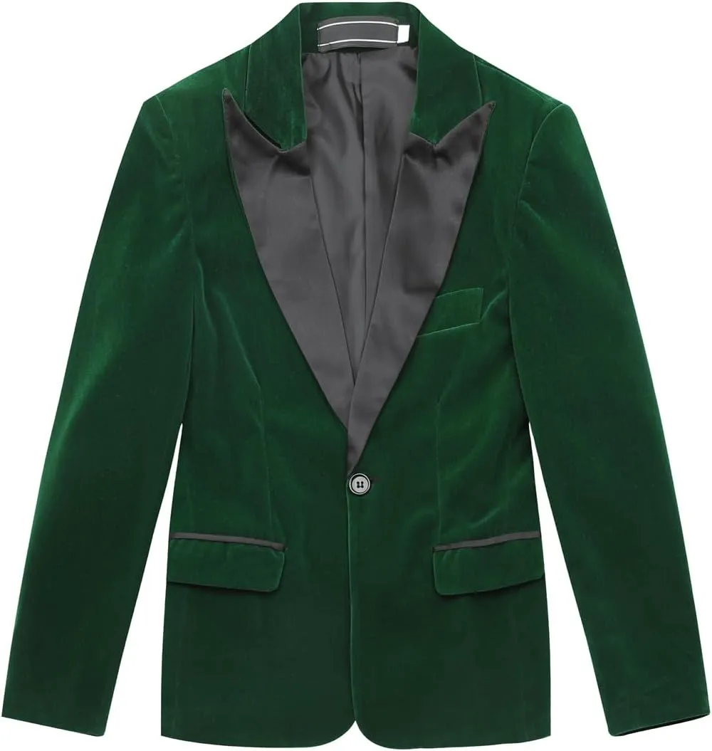 SWOTGdoby Boys Velvet Suit Green Blue Red Colors Formal Peak Lapel 2 Pieces Suit Set Blazer Pants