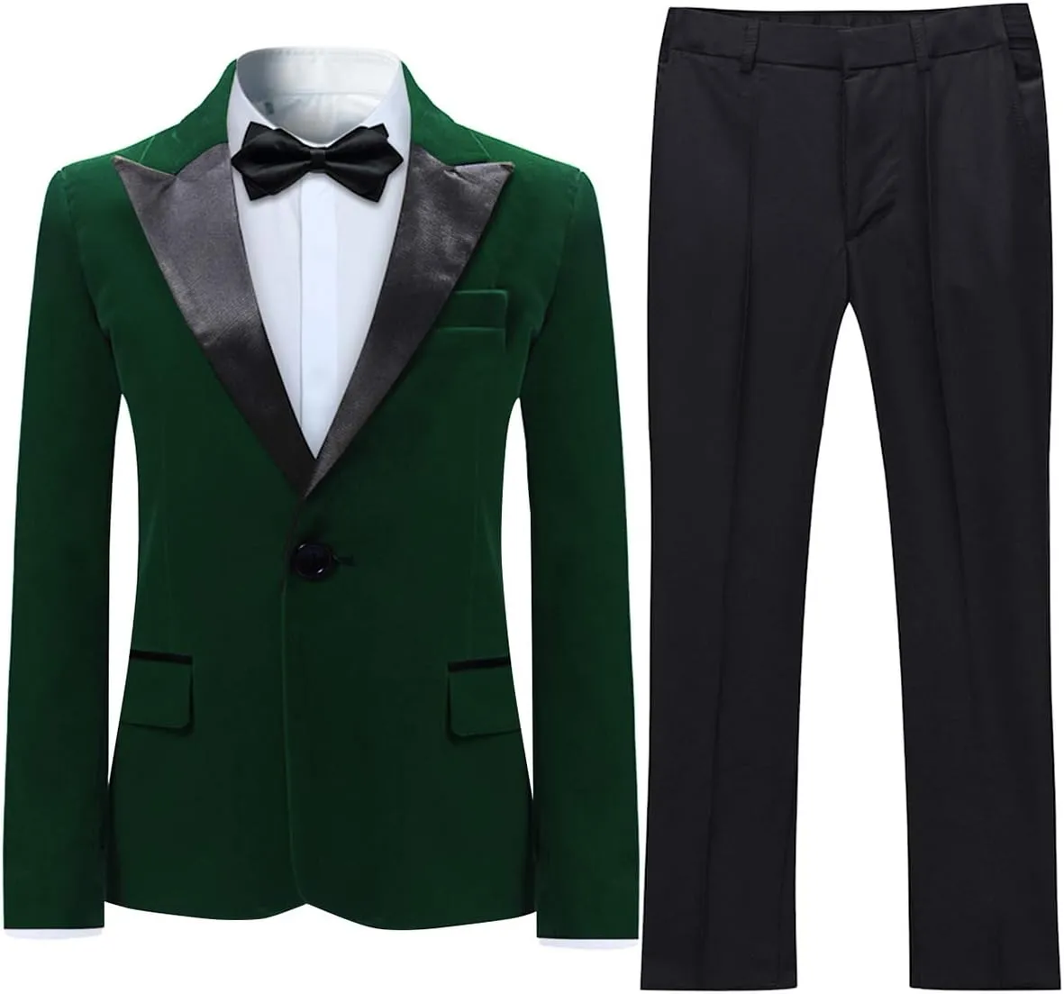 SWOTGdoby Boys Velvet Suit Green Blue Red Colors Formal Peak Lapel 2 Pieces Suit Set Blazer Pants